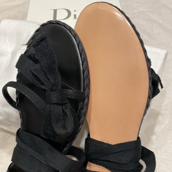 NWT DIOR Vintage Black Canvas Bow Accent Gladiator Sandals DIORLITA Flat in Noir - Picture 5 of 6